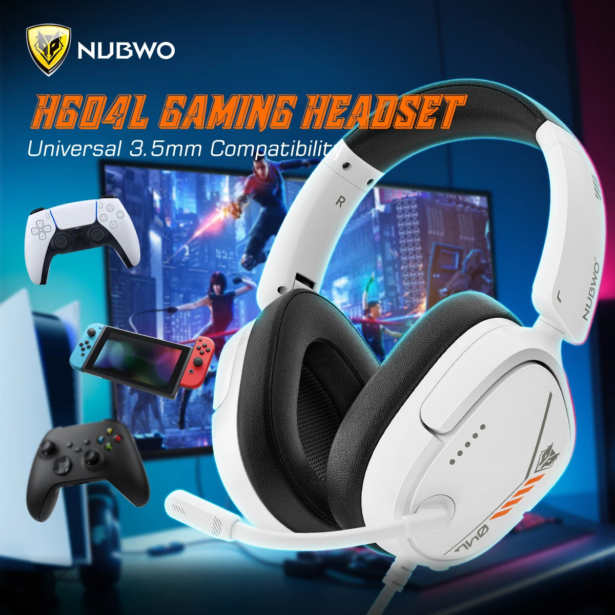 NUBWO HG04L Gaming Headset 3.5mm Jack Clear Unidirectional Mic Soft Memory Earmuffs for PS5/PS4 Xbox Series X|S/Xbox One Switch