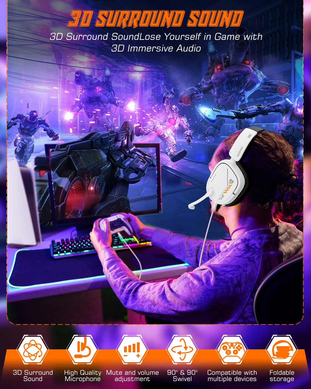 NUBWO HG04L Gaming Headset 3.5mm Jack Clear Unidirectional Mic Soft Memory Earmuffs for PS5/PS4 Xbox Series X|S/Xbox One Switch